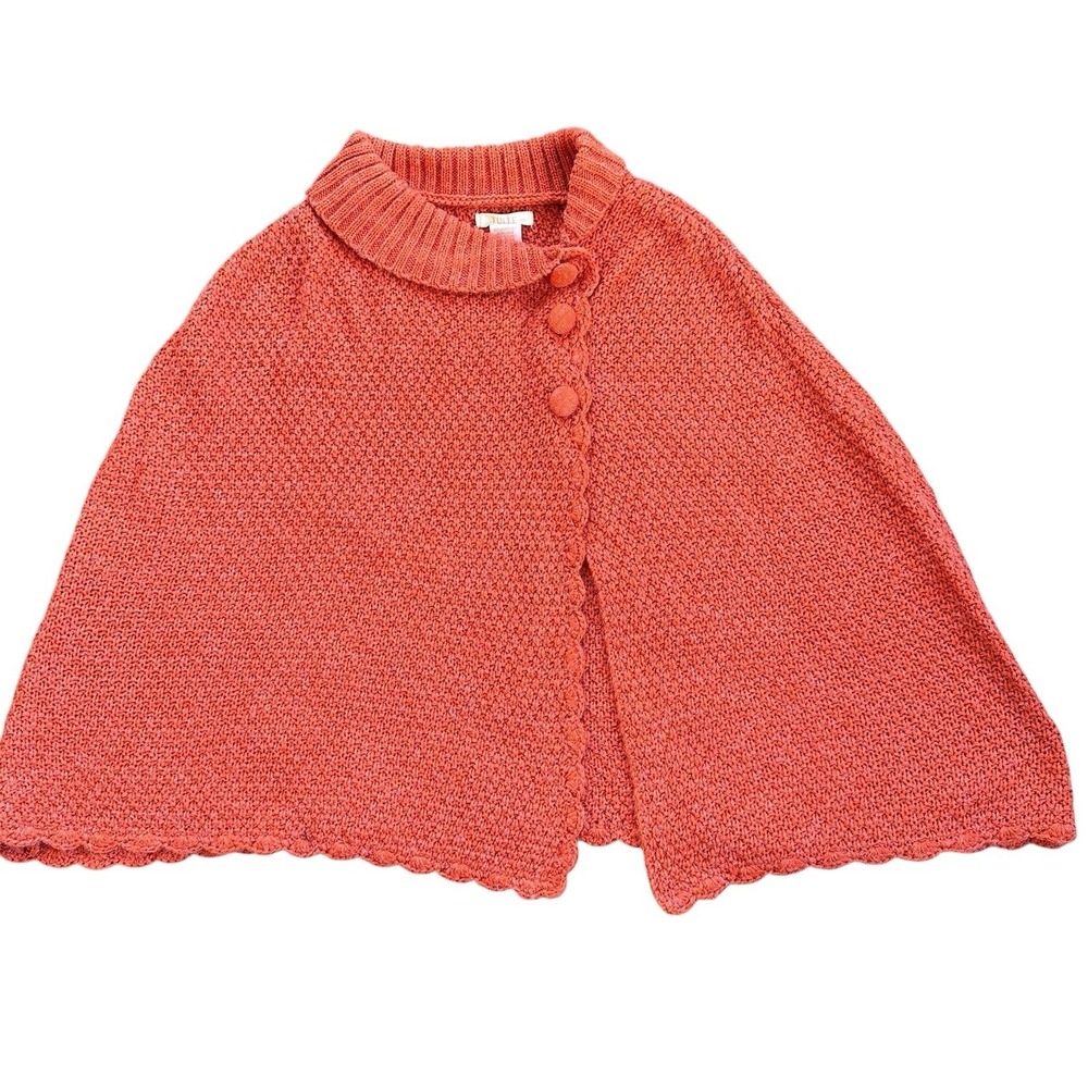 Tulle poncho style‎ knit sweater orange women's small